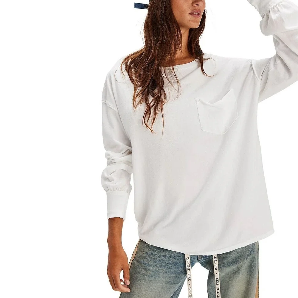 Free People We The Free Fade Into You White Long‎ Sleeve Top Size Large
